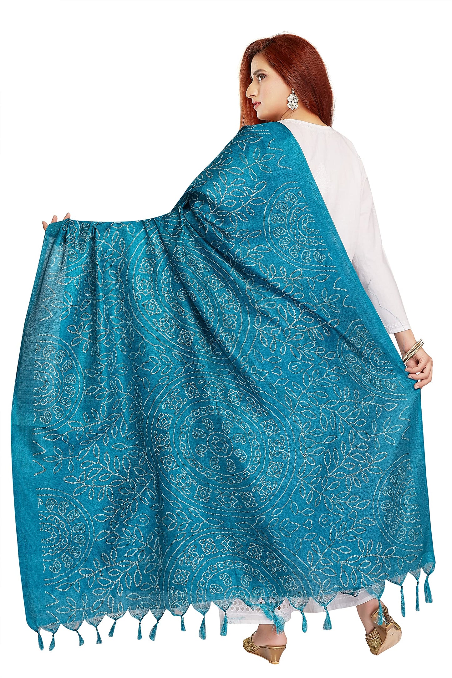 RANI SAAHIBA Women's Art Silk Printed Dupatta (SKRDD2220_Turquoise)