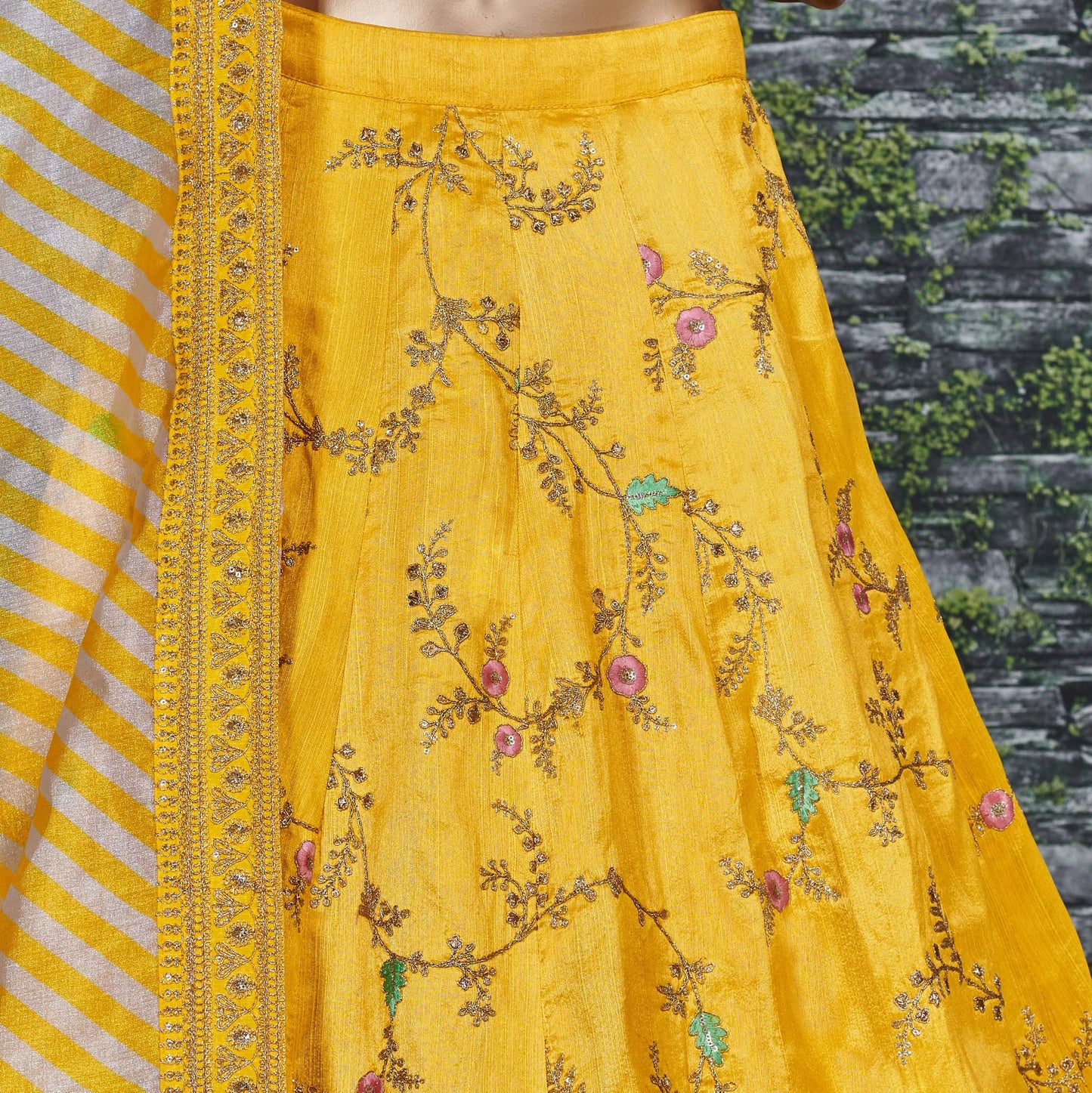 Zeel Clothing Embroidered Art Silk Semi Stitched Lehenga Choli for Women (Yellow)