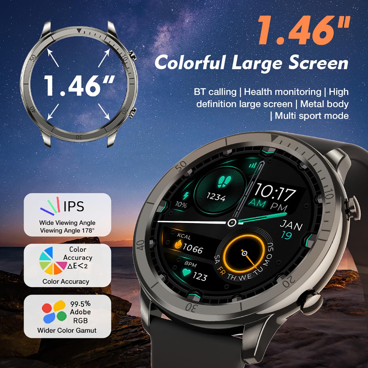 AOLON GTR Ultra Smart Watch (Answer/Make Calls), 1.46’’ IPS Smart Watches for Men Women 100+ Sport Modes Fitness Watch with Blood Oxygen/Sleep/Heart Rate Monitor, IP67 Waterproof Smartwatch SaumyasStore
