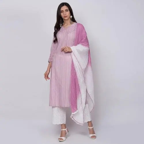 BIBA Women's Cotton Suit Set (SKDASSORTED6431ESS22PNK_Pink SaumyasStore