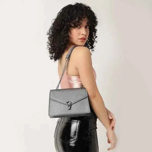 Fastrack Casual Sling Bag with Lock Closure for Girls, Medium Size with Internal Organiser, Handheld Design and Metal Chain Sling SaumyasStore