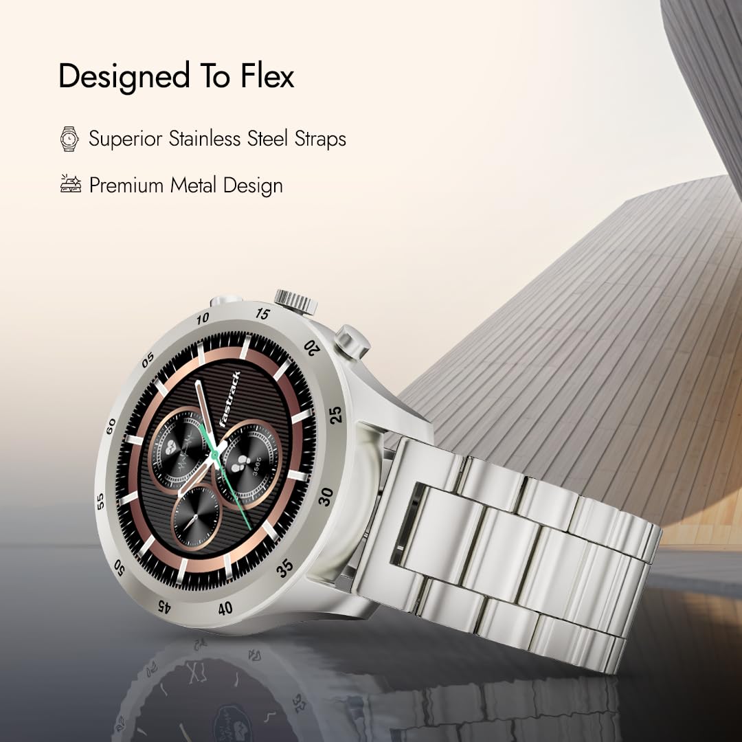 Fastrack Magnus FX2 Smart Watch, 3.35 CM TFT Display, Functional Crown, SingleSync BT Calling,AI Voice Assistant, DND & Power Saving Mode, 650 Nits, 100+ Sports Mode & Smartwatch Faces, IP67 (Sliver) SaumyasStore