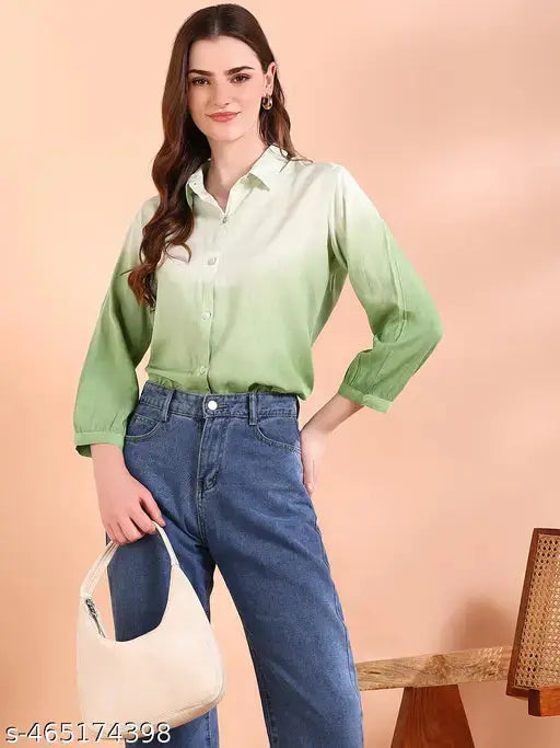 Green Tie-Dye Crepe Loose Fit Shirt SaumyasStore