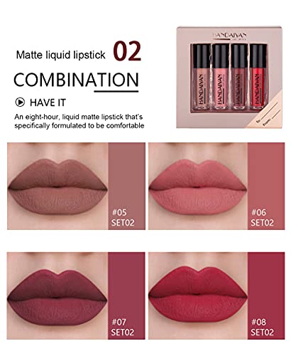 HANDAIYAN Glossy Liquid Lipstick Set - Long-Lasting Waterproof and Smudge Proof LipGloss Liquid Lipsticks for Women in 4 Vibrant Matte Shades - Perfect for Any Occasion! (SET 02 MATTE) SaumyasStore