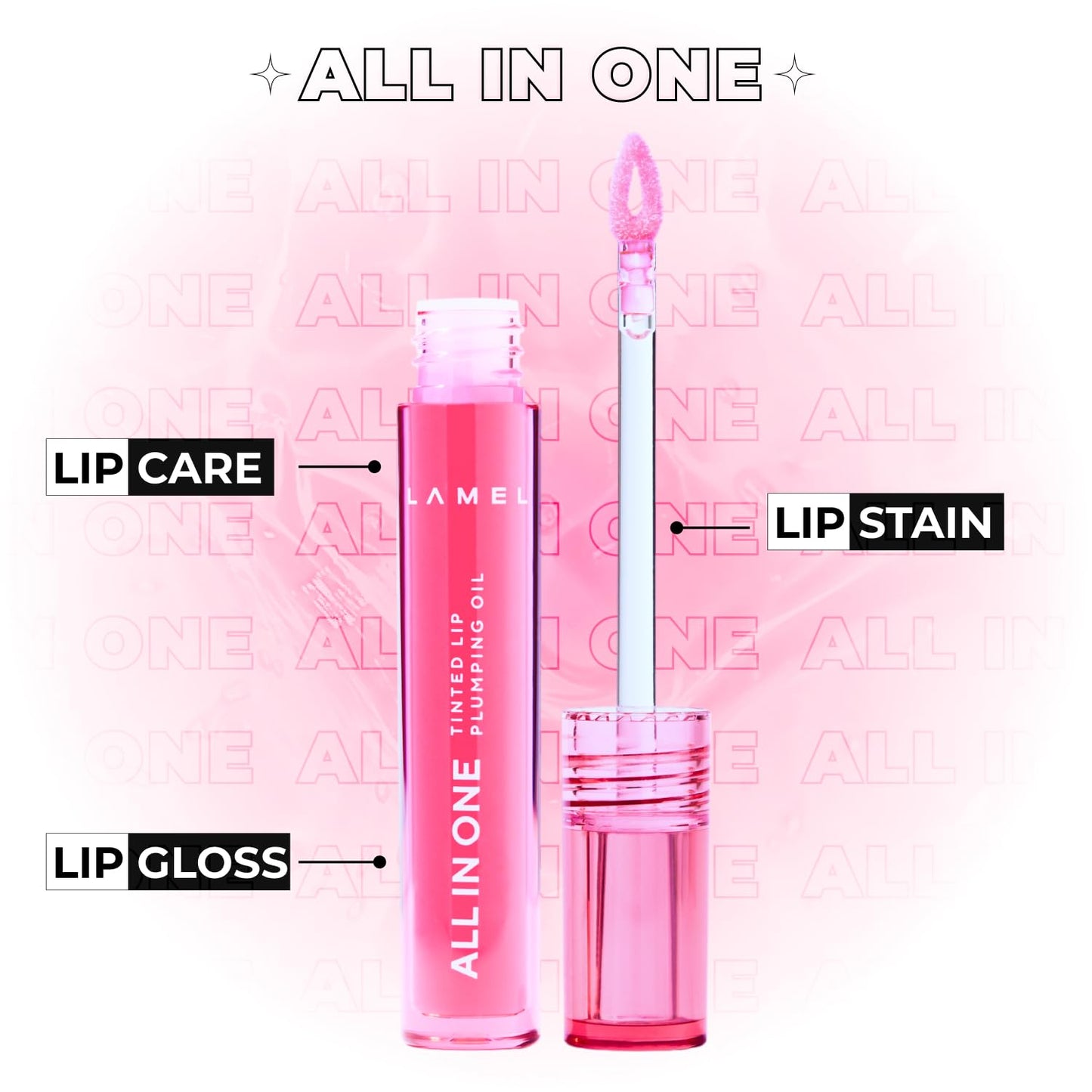 Lamel- All in One Lip Tinted Plumping Oil 402-Pink Sparkle| Gives healthy-looking lips |Comfortable formula |Beautiful natural tint |Nourishing and plumping effect |3ml SaumyasStore