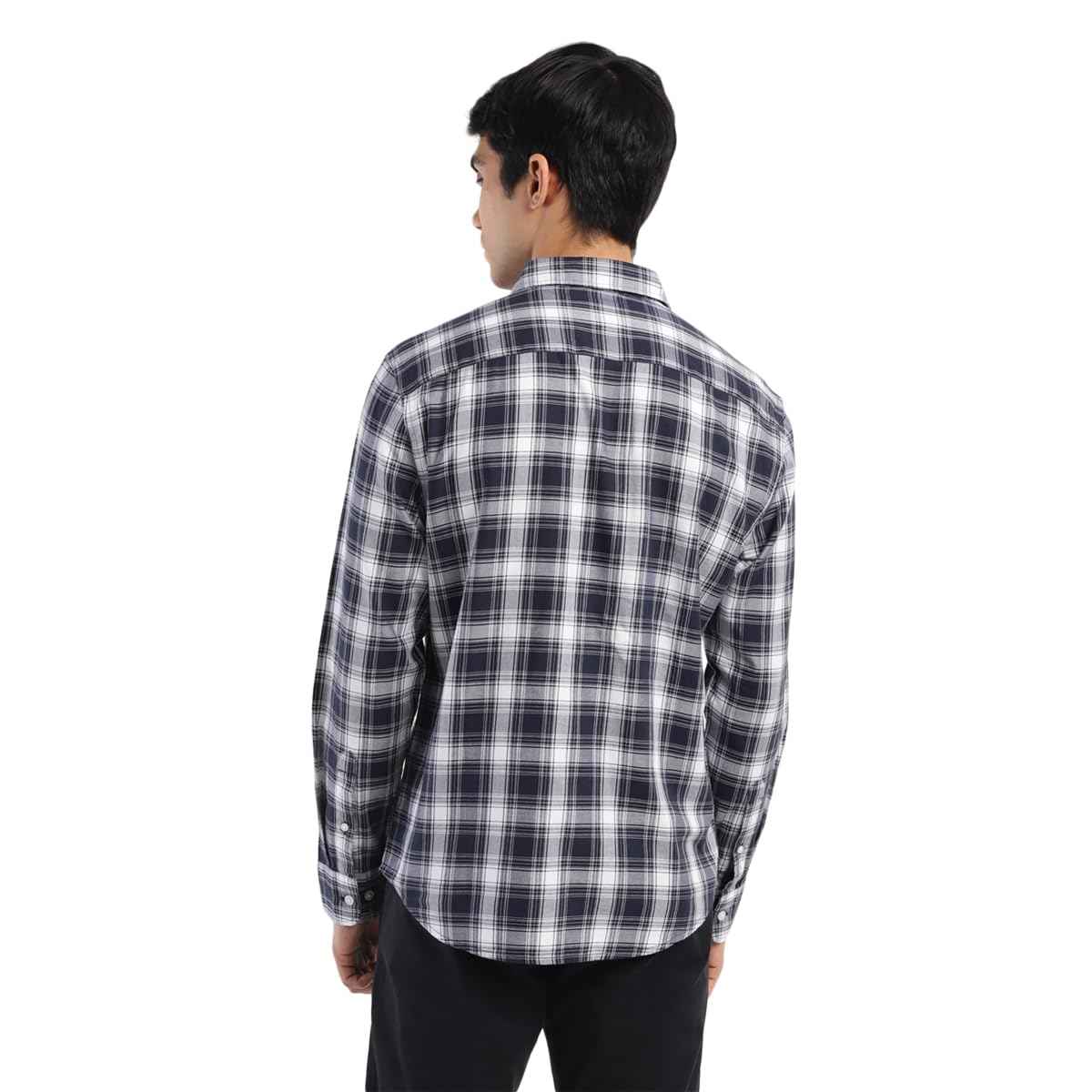 Levi's Men's Spread Collar Slim Fit Checked Shirts Dark Navy SaumyasStore