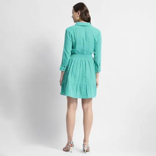 Madame Fit and Flare Sea Green Mini Dress SaumyasStore