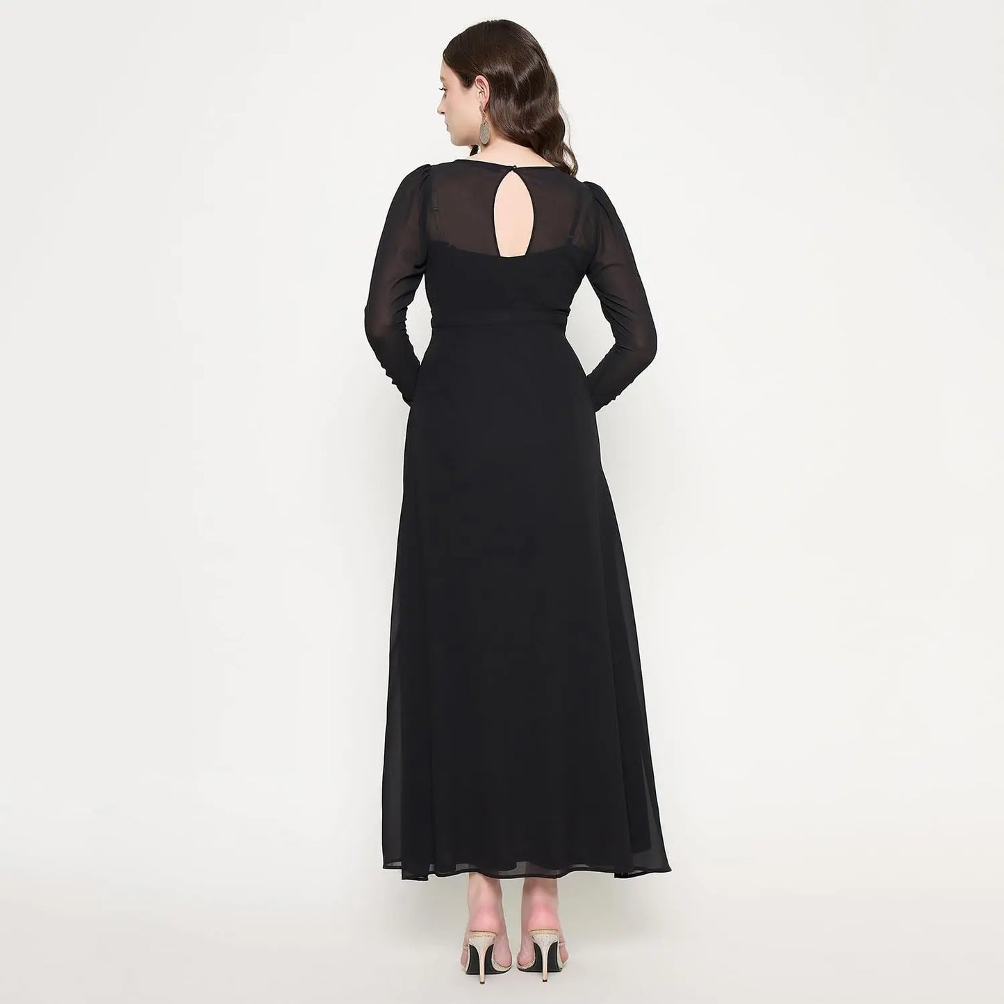 Madame Women Solid Black Round Neck Dress SaumyasStore