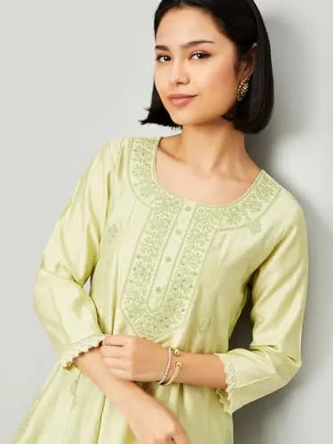 Max Women's Polyester Blend Kurta Set (COPJ52001_Green SaumyasStore