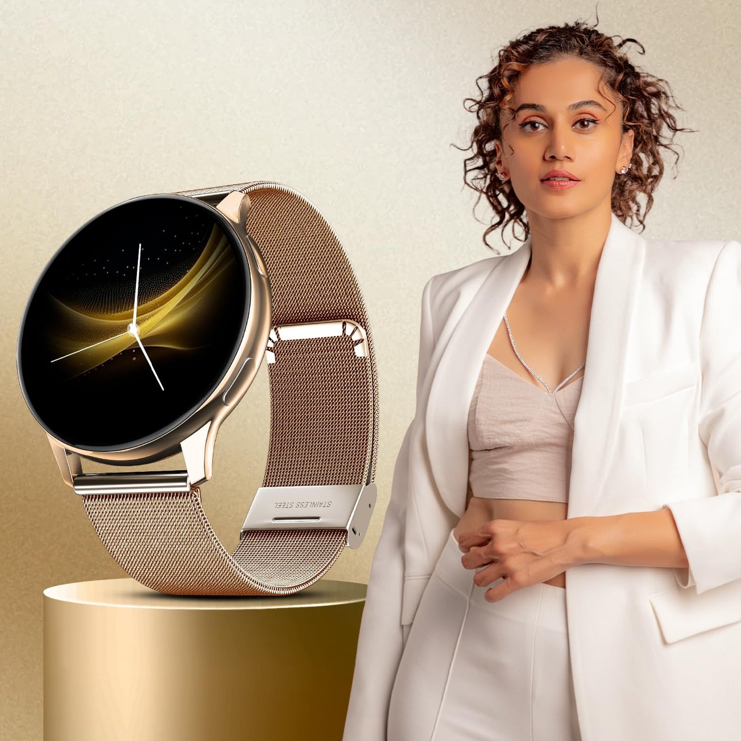 Noise Vortex Plus 1.46” AMOLED Display, AoD, BT Calling, Sleek Metal Finish with Mesh Strap, 7 Days Battery Life, All New OS with 100+ Watch Faces & Health Suite (Gold Link) SaumyasStore