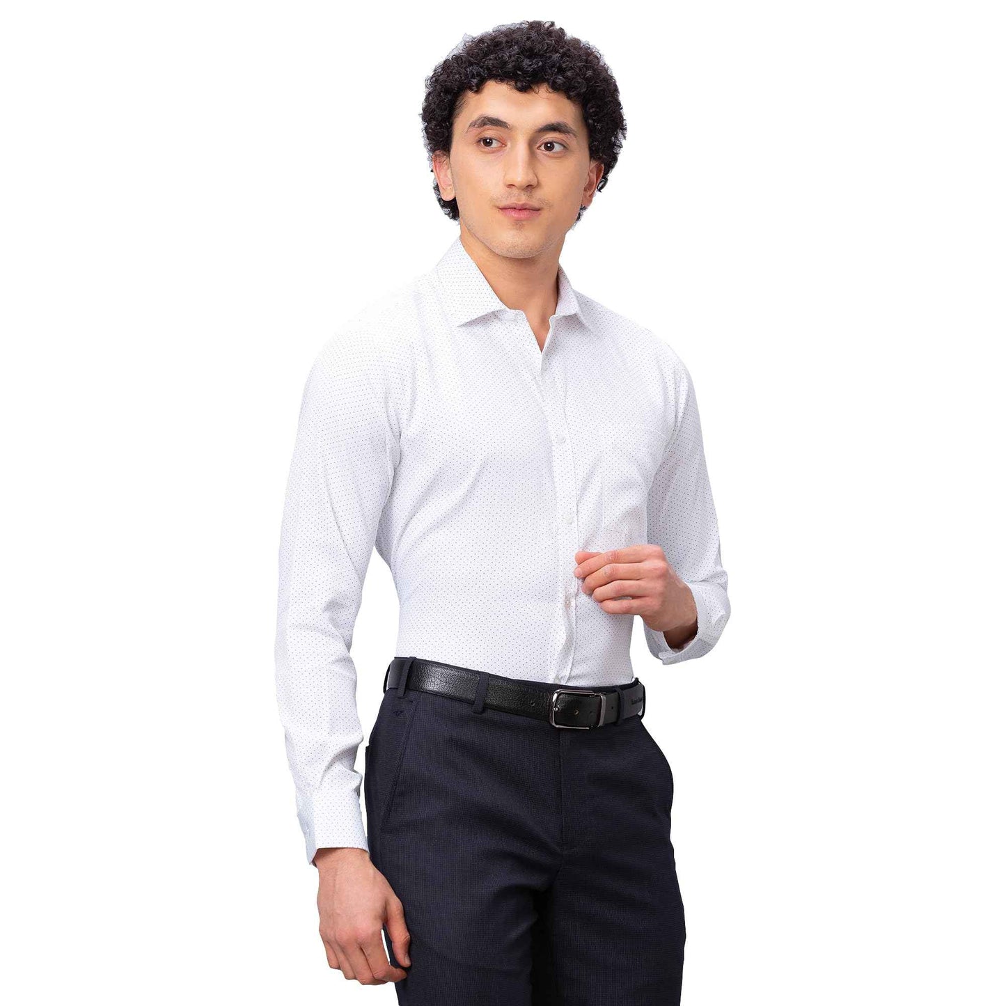 Park Avenue Men's Slim Fit Cotton Blend Full Sleeve Semi Cutaway Collar Print Pattern White Formal Shirt (Size: 40)-PMSX18057-W2 SaumyasStore