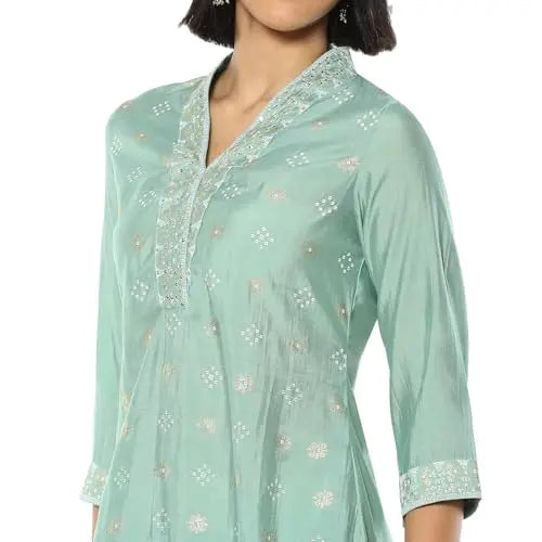 Rangriti Women's Viscose Blend Kurtas Set (SHMRYJMDNI19533AW24JADEGRN_Jade Green SaumyasStore
