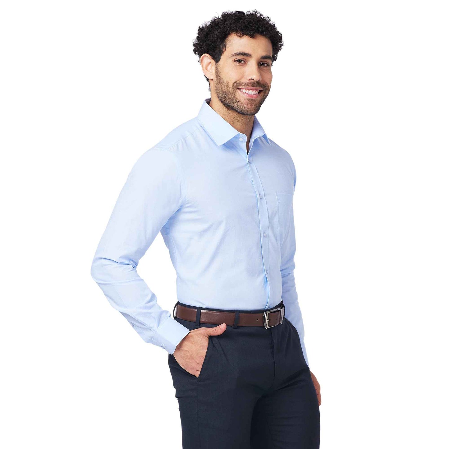 Raymond Men's Slim Fit Pure Cotton Structure Pattern Semi Cutaway Collar Full Sleeve Formal Shirt (Size: 40)-RMSX12860-B2 Light Blue SaumyasStore