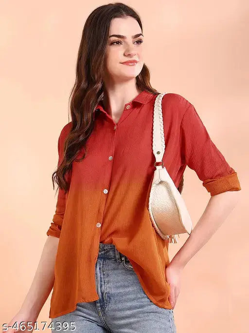 Red Tie-Dye Crepe Loose Fit Shirt SaumyasStore