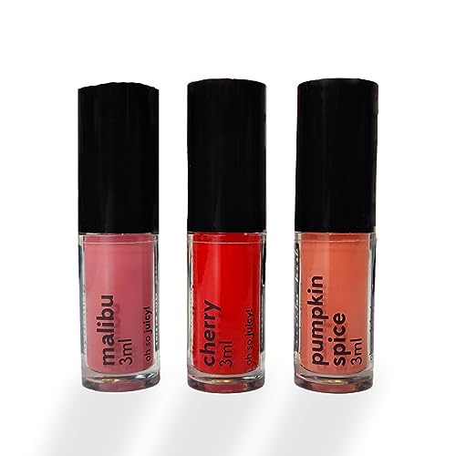 Ruby's Organics Lip Kit Glossy Finish, Lip Oil Gloss Minis Sunrise,Hydrating, Non Sticky & Non Drying Formula,Long Lasting Moisturizing Effect (Pack of 3) - Malibu, Pumpkin Spice and Cherry Shades SaumyasStore