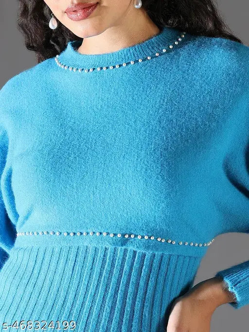 SHOWOFF Women's Blue Striped Bodycon Dress with Upper Top SaumyasStore