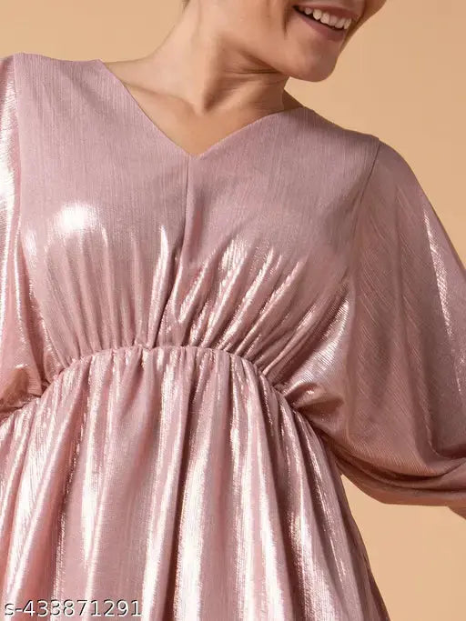 SHOWOFF Women's Fit and Flare V-neck Peach Solid Dress SaumyasStore