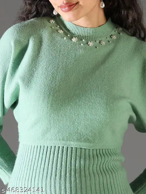 SHOWOFF Women's Green Solid Bodycon Dress with Upper Top SaumyasStore