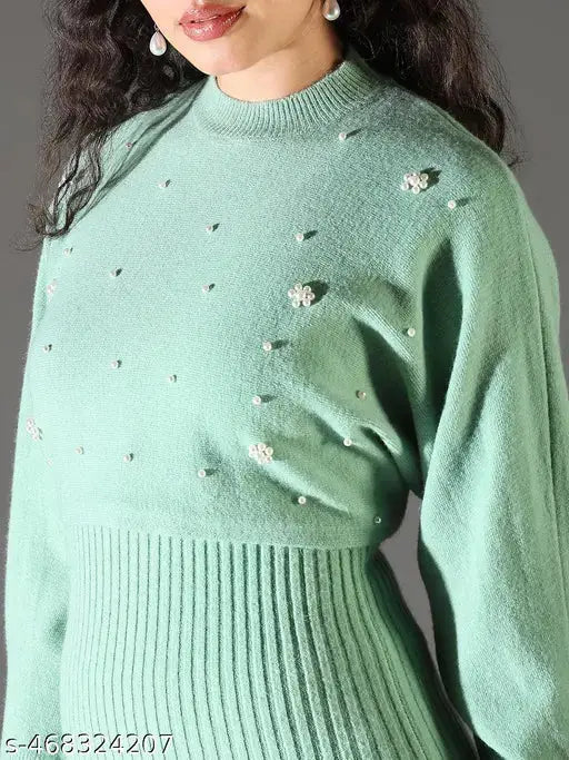 SHOWOFF Women's Green Solid Bodycon Dress with Upper Top SaumyasStore