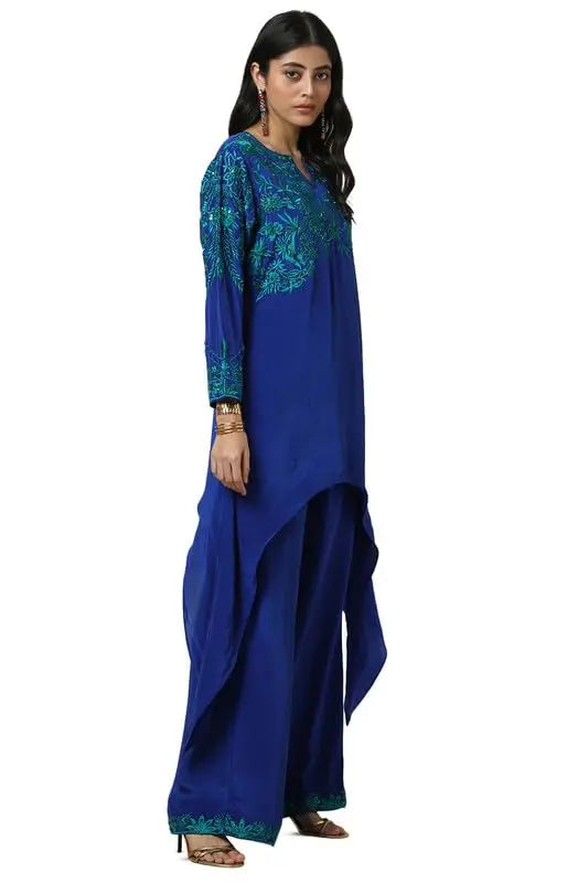 Soch Womens Blue Viscose Crepe Embroidered Co-Ord Set With Cutdana SaumyasStore