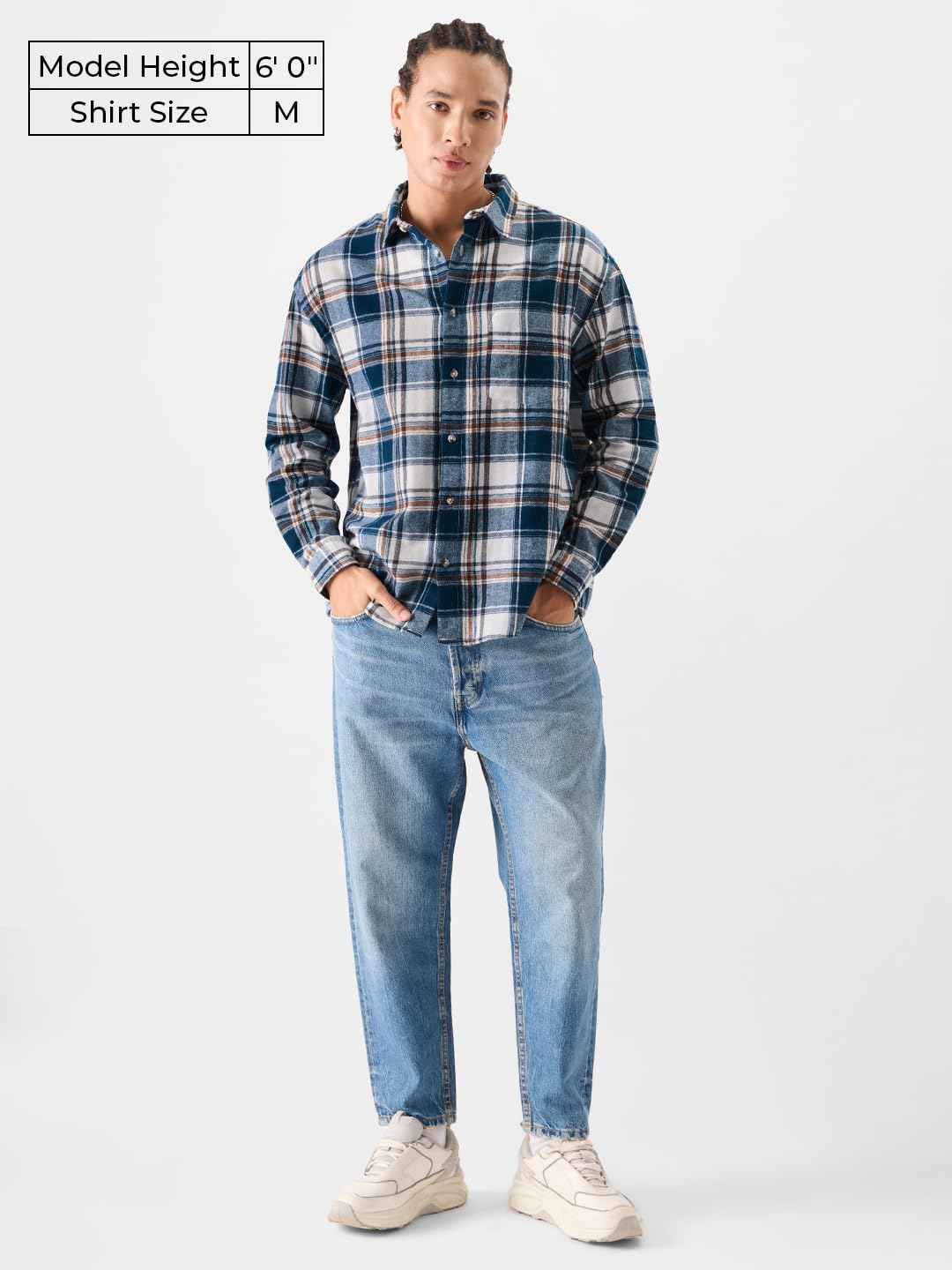 The Souled Store Original Plaid: Blue And White Men Utility Shirts SaumyasStore