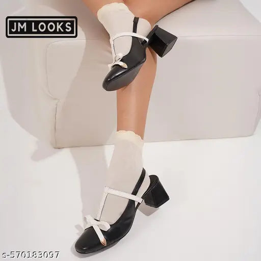 JM LOOKS Women’s Slingback Chunky Heels 2 Inch Closed Pointed Toe with Bow Mary Jane Pumps Low Block Heels for Women Classic Party Daily Office Shoes - Black