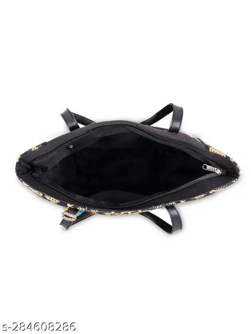 Cotton Blend Thread Work Top Handle Stylish Tote Bag for Women and Girls | Indian loom classic jacquard fabric for women | Women Geometric Pattern Tote Bag