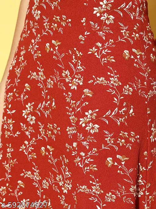 Berrylush Women Red & White Floral Printed High-Rise Waist Side-Slit Flared A-Line Maxi Skirt