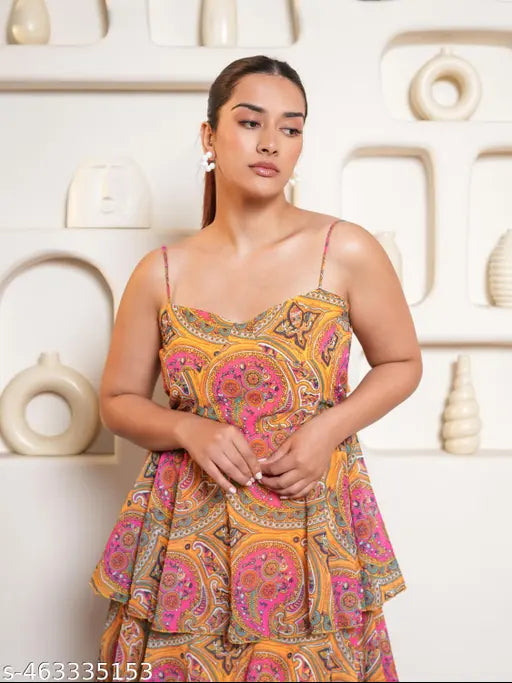 Purvaja Women's Midi Length Layered Dress