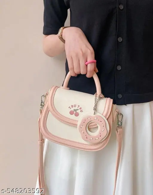 Women's Or Girls Pink Cherry Doughnut Decor Sling/Crossbody Bag