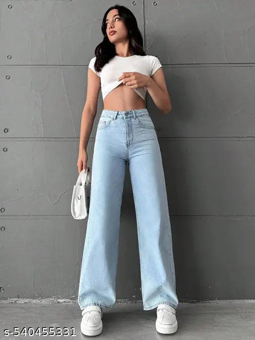 H&H SOLID ICE BLUE STRAIGHT FIT JEANS