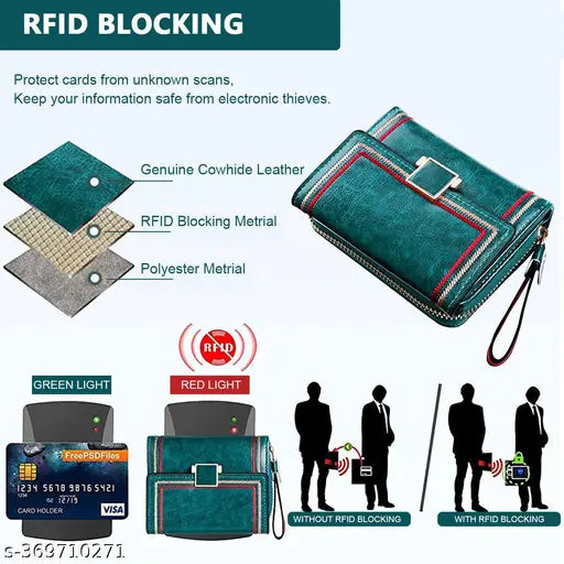 Women Wallet Bi-fold Leather Wallet for Women Turquoise Vintage Women Wallet Card Bag Large Capacity Safe Wallet with RFID Blocking Wallet