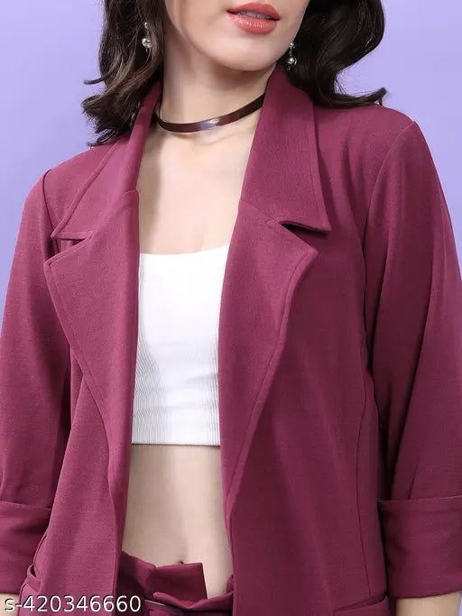 Ketch Women Purple Blazer With Trousers Co-Ords