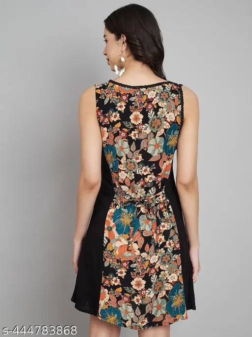 Veldress Women Stylish Dress for Office, Collage Mini Short Floral