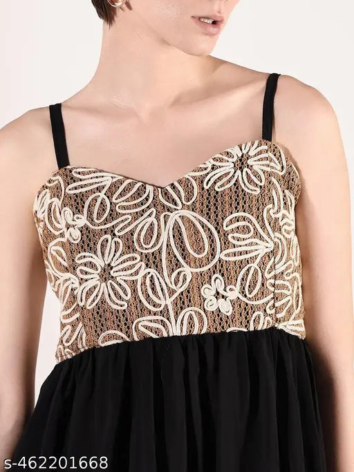 Women's Black Solid Fit and Flare Dress