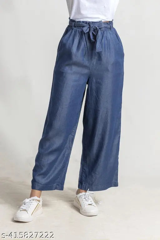 Navy Blue Denim Women’s Trousers – Relaxed Fit, Stylish & Comfortable Jeans for Daily Wear