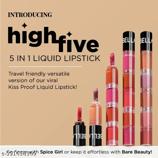 Bellavita High Five-in-1 Liquid Lipstick | 4.3ml, Enriched with Vitamin E for Instant Moisturization | Long-Lasting, Travel-Friendly
