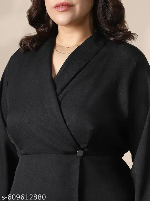 Globus Gloplus Women Black Shawl Lapel Plus Size Mini Workwear Blazer Dress