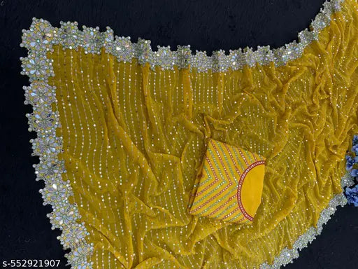 Beautiful Embroidery 5mm Sequence Work With Real Hand Mirror Work & Coading Lace Border