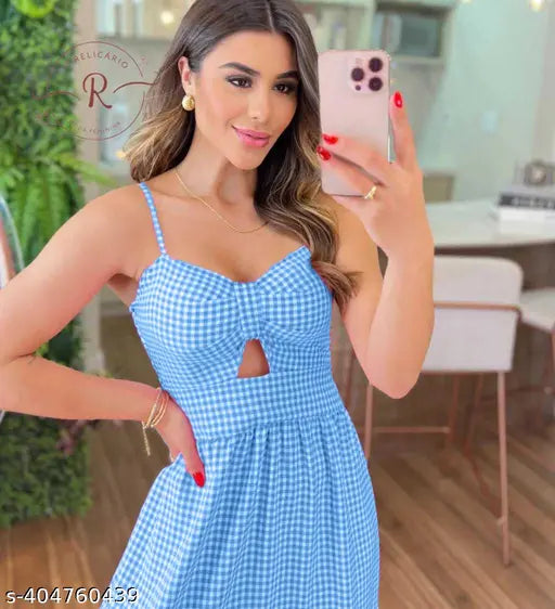 Blue Gingham cotton Tiered Maxi Dress