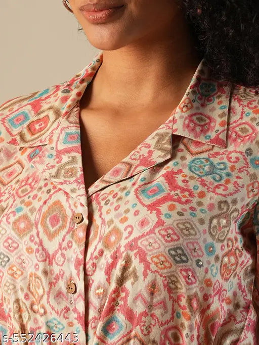 Globus Women Pink CubCollar Geometric Print Waist Tie-Ups Fusion Jumpsuit