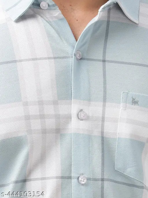 Bullmer Men's Checked Regular Spread Collar Blue Shirts