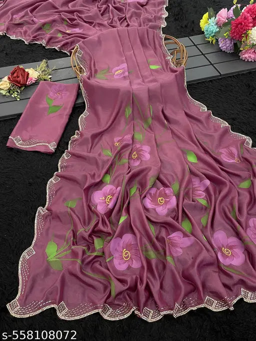 Digital Print Bollywood Satin Saree