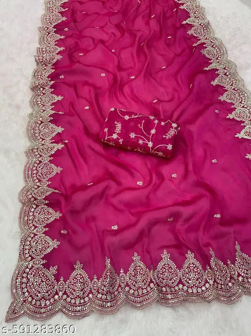 Fancy Thread Work Saree With Sequence Work
