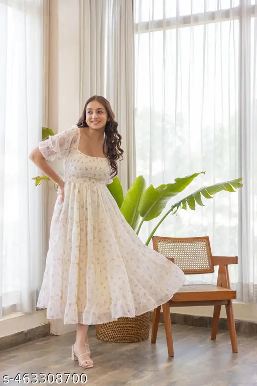 Women Fit and Flare White Dress