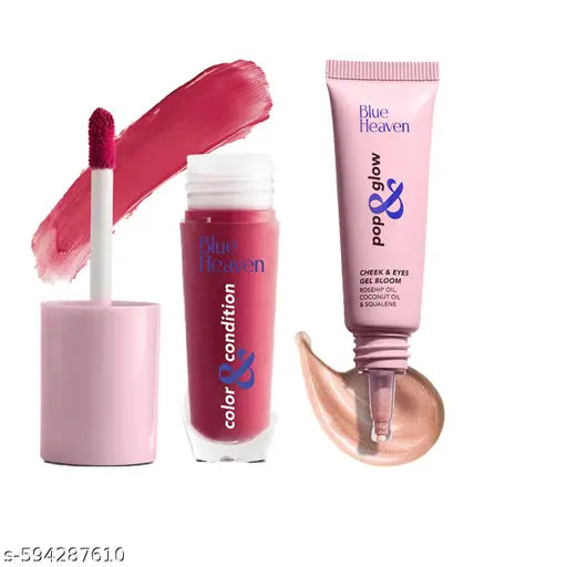 Blue Heaven Color & Condition Lip Oil, Mauve + Pop & Glow Gel Blush 12Ml Rose Gold