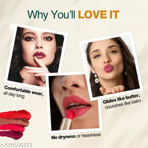 Nourish Mantra Creamy Matte Lipstick - Jamun Crush | Non-drying, Highly Pigmented Lipstick | Matte Finish | Enriched with Castor Oil & Vitamin E | Lipstick for Women | 4 g