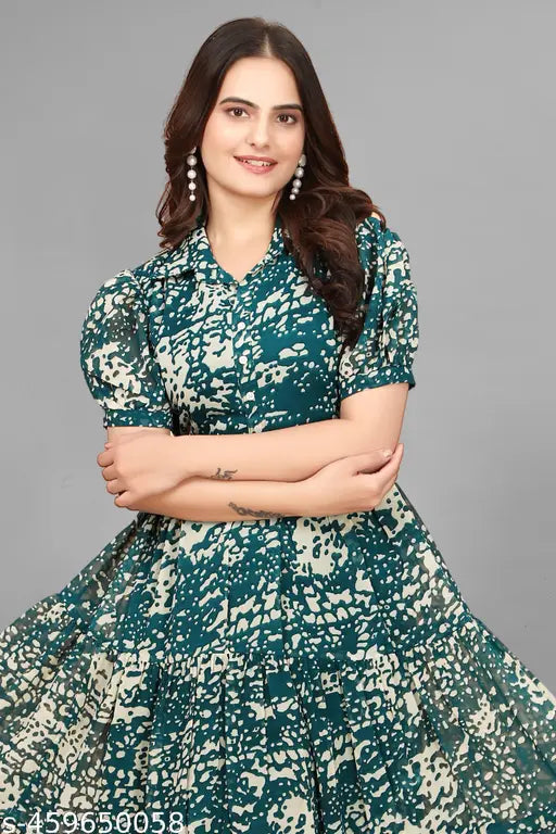 Classic Ravishing Fabulous Digitally Printed Shirt Collor Western Dress