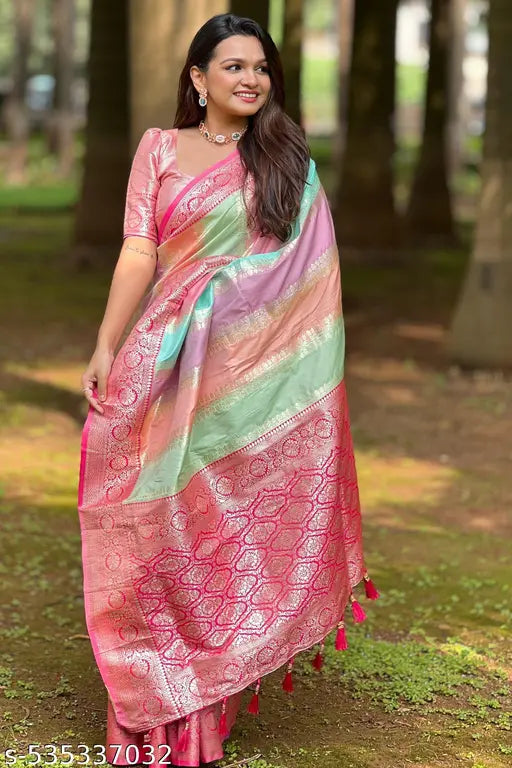 ROOP LAVANYA Pink Kanjeevaram Pure Soft Silk Saree With Unstiched Blouse Piece