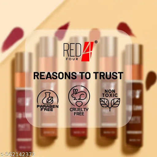 RED 4 Lip Love Matte Liquid Lipstick | Transfer Proof | Smooth Texture | Hydrating | Long Lasting | Water-proof Full Coverage Liquid Lipstick (133,7ml)